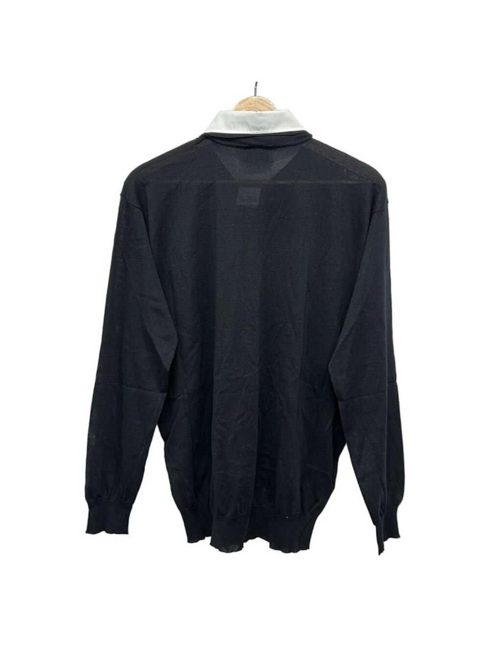 Prada Long Sleeve Polo Shirt 46 S Black White Detachable Collar - Picture 2 of 8
